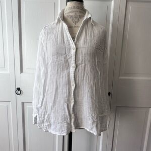 Michael Stars White Crinkle Cotton Button-Down Shirt - Size Small